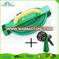 15m Flat Garden Hose Pipe hose Reel With 4 ways Spray Nozzle Gun Outdoor Watering Hose 15M